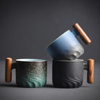 Ceramic Coffee Mug with Wood Handle – Handcrafted Design Complete Set