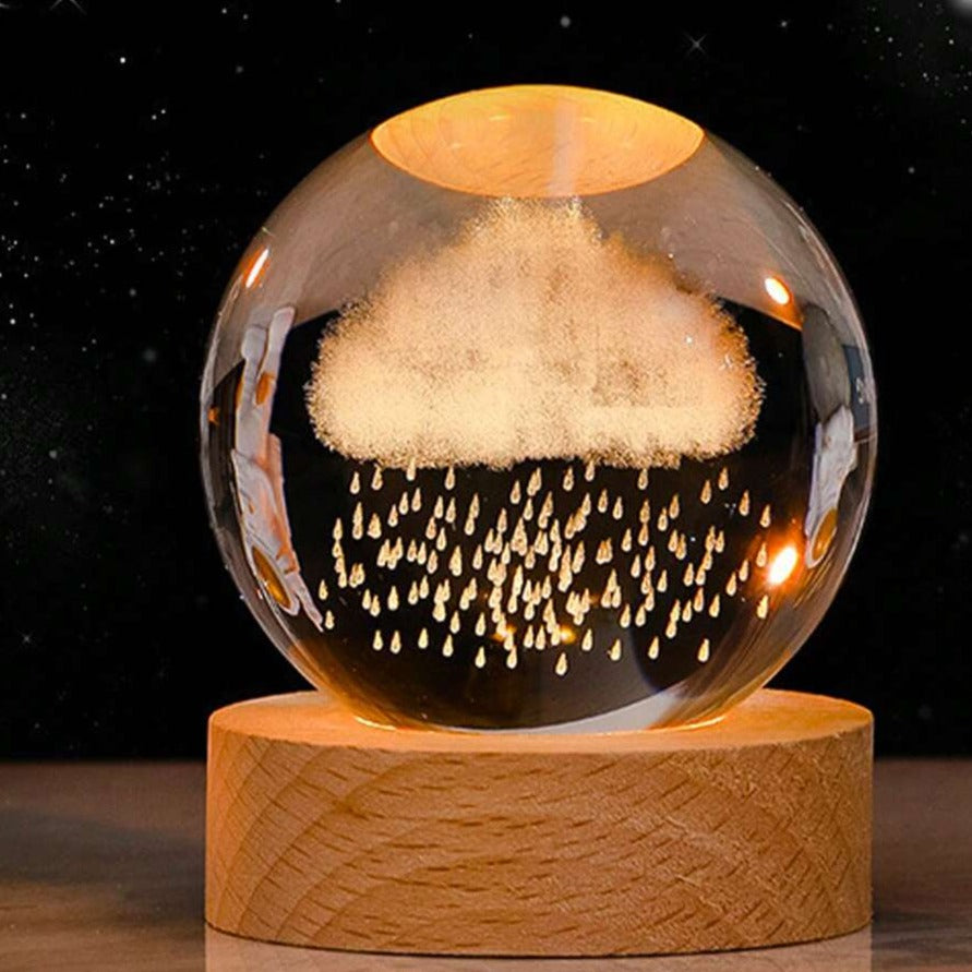 3D Crystal Ball Night Light with LED Base Rain Cloud