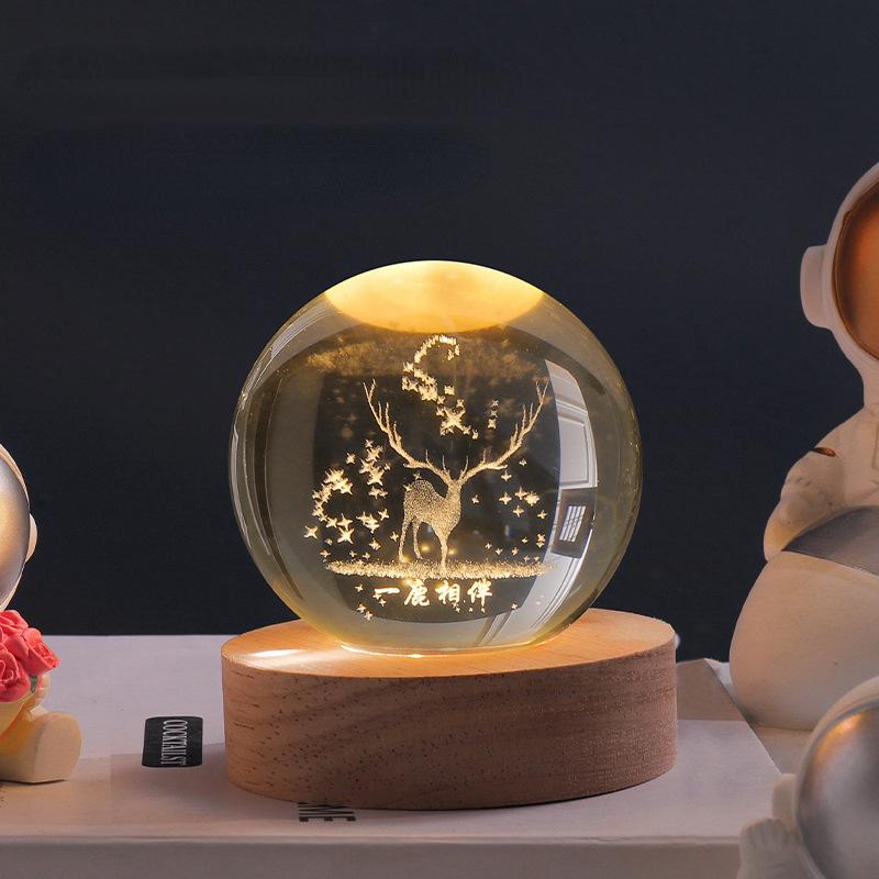 3D Crystal Ball Night Light with LED Base Reindeer