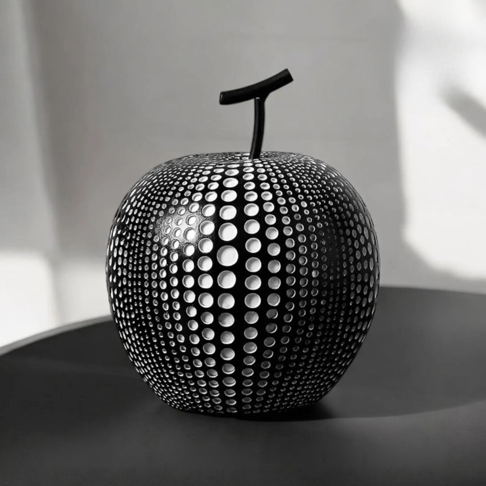 Modern Apple Sculpture with Dot Pattern Black Elegance