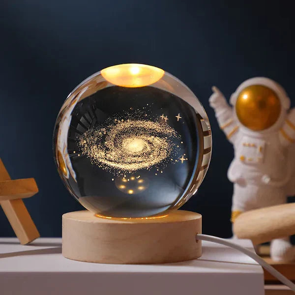 3D Crystal Ball Night Light with LED Base Milky Way