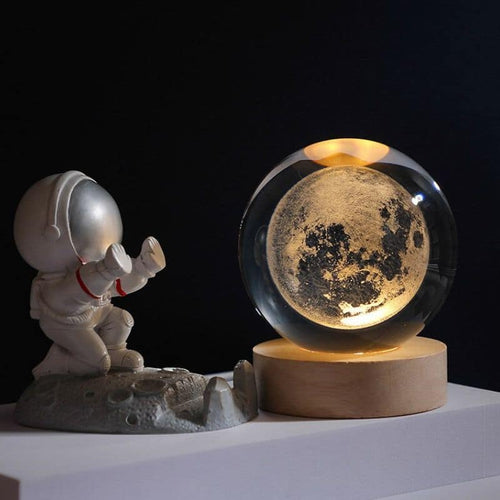 3D Crystal Ball Night Light with LED Base Moon