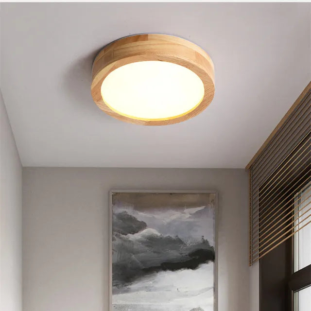 Round Wood Ceiling Light with LED Panel Type B