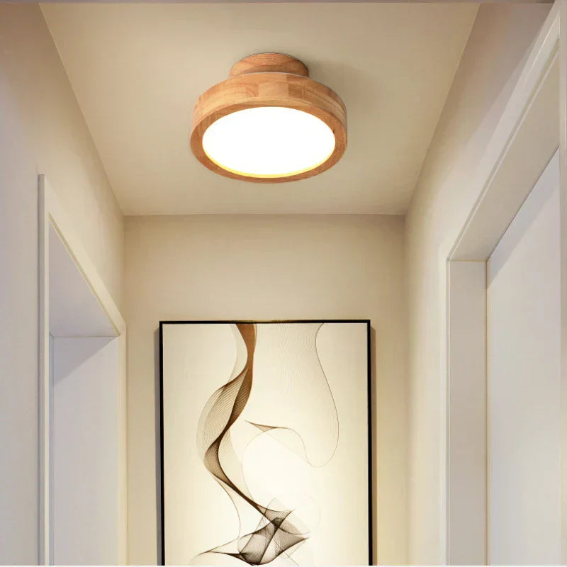 Round Wood Ceiling Light with LED Panel