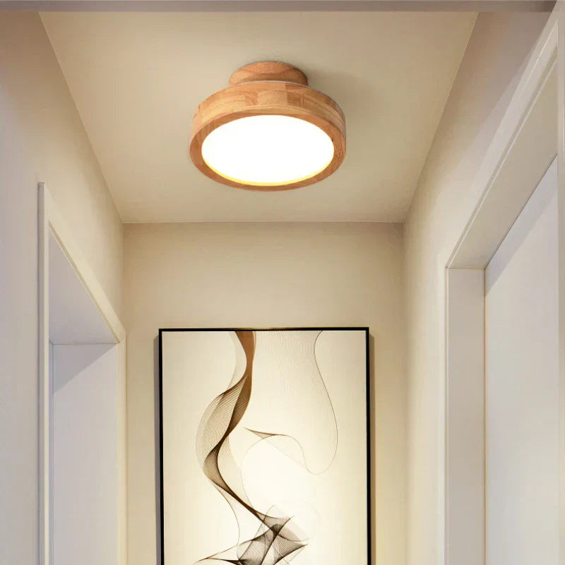 Round Wood Ceiling Light with LED Panel