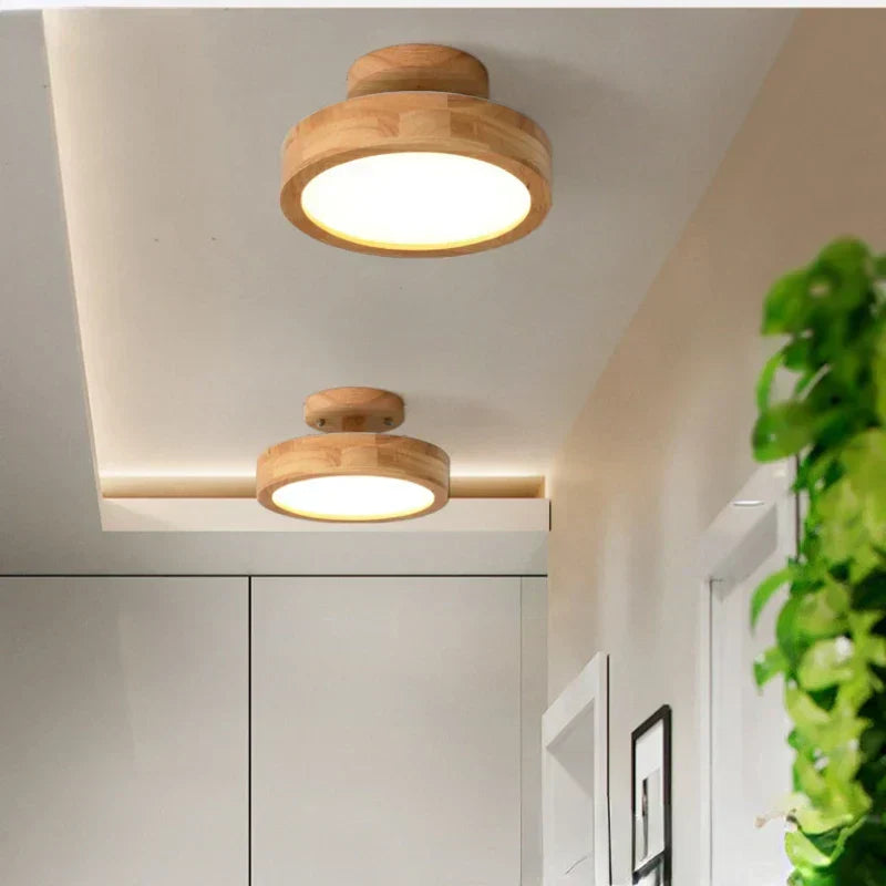 Round Wood Ceiling Light with LED Panel