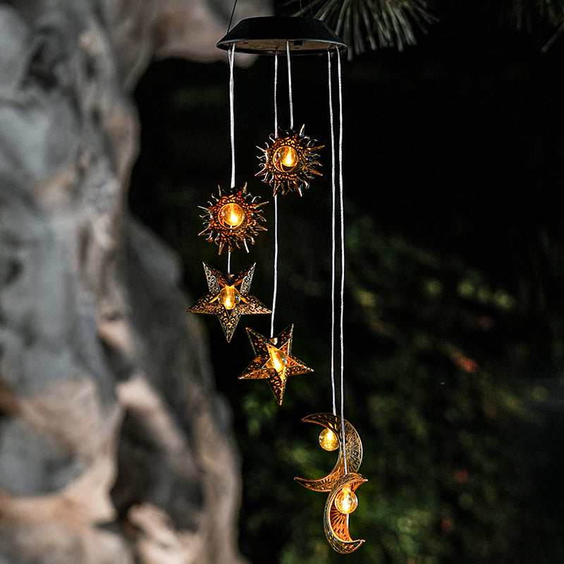 Solar Hanging Light with Celestial Design Warm Light