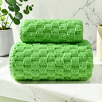 Soft Fleece Towel Set with Hanging Loop Grass Green 14"x30"+ 28"x55.1"