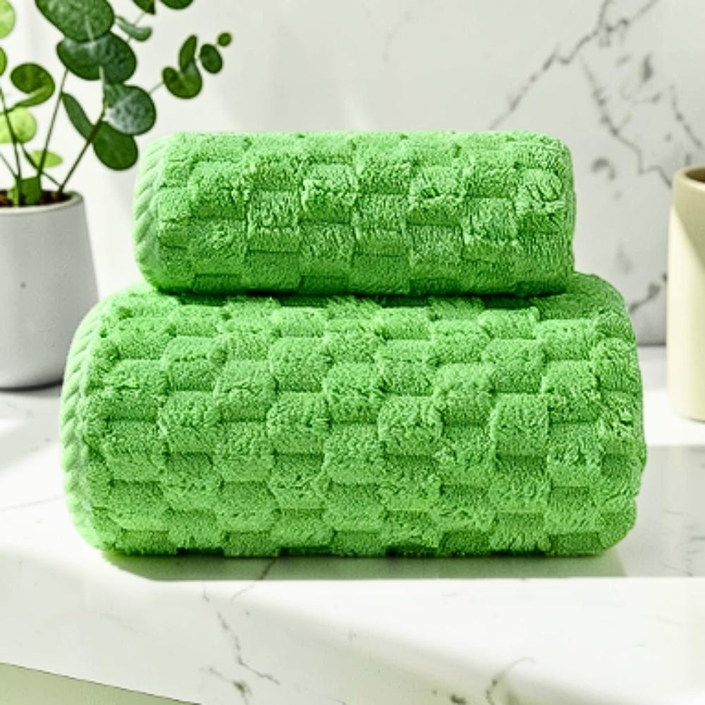 Soft Fleece Towel Set with Hanging Loop Grass Green 14"x30"+ 28"x55.1"