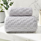 Soft Fleece Towel Set with Hanging Loop Gray 14"x30"+ 28"x55.1"
