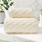Soft Fleece Towel Set with Hanging Loop Off-White 14"x30"+ 28"x55.1"