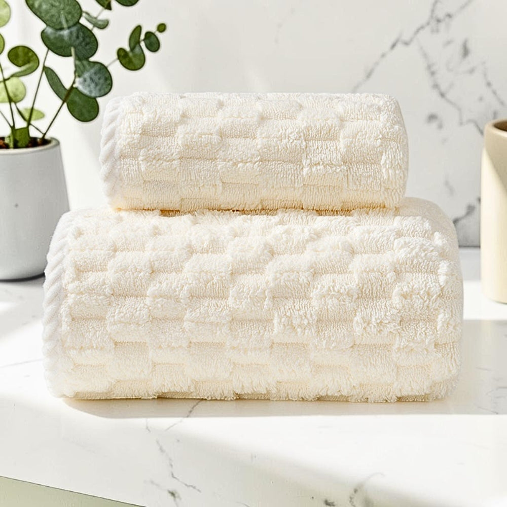Soft Fleece Towel Set with Hanging Loop Off-White 14"x30"+ 28"x55.1"