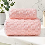 Soft Fleece Towel Set with Hanging Loop Pink 14"x30"+ 28"x55.1"