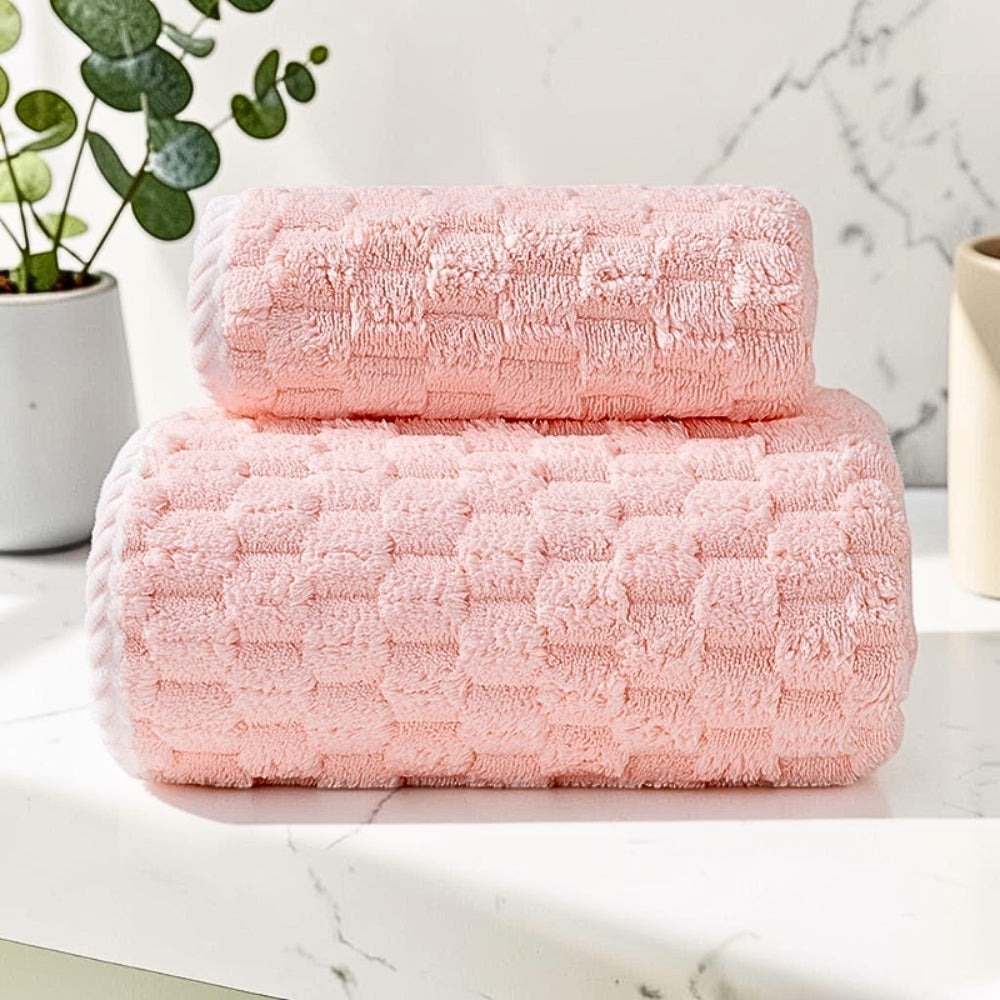 Soft Fleece Towel Set with Hanging Loop Pink 14"x30"+ 28"x55.1"