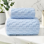 Soft Fleece Towel Set with Hanging Loop Blue 14"x30"+ 28"x55.1"