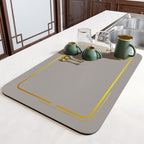 Kitchen Drying Mat - Super Absorbent Rubber Gray Gold rim