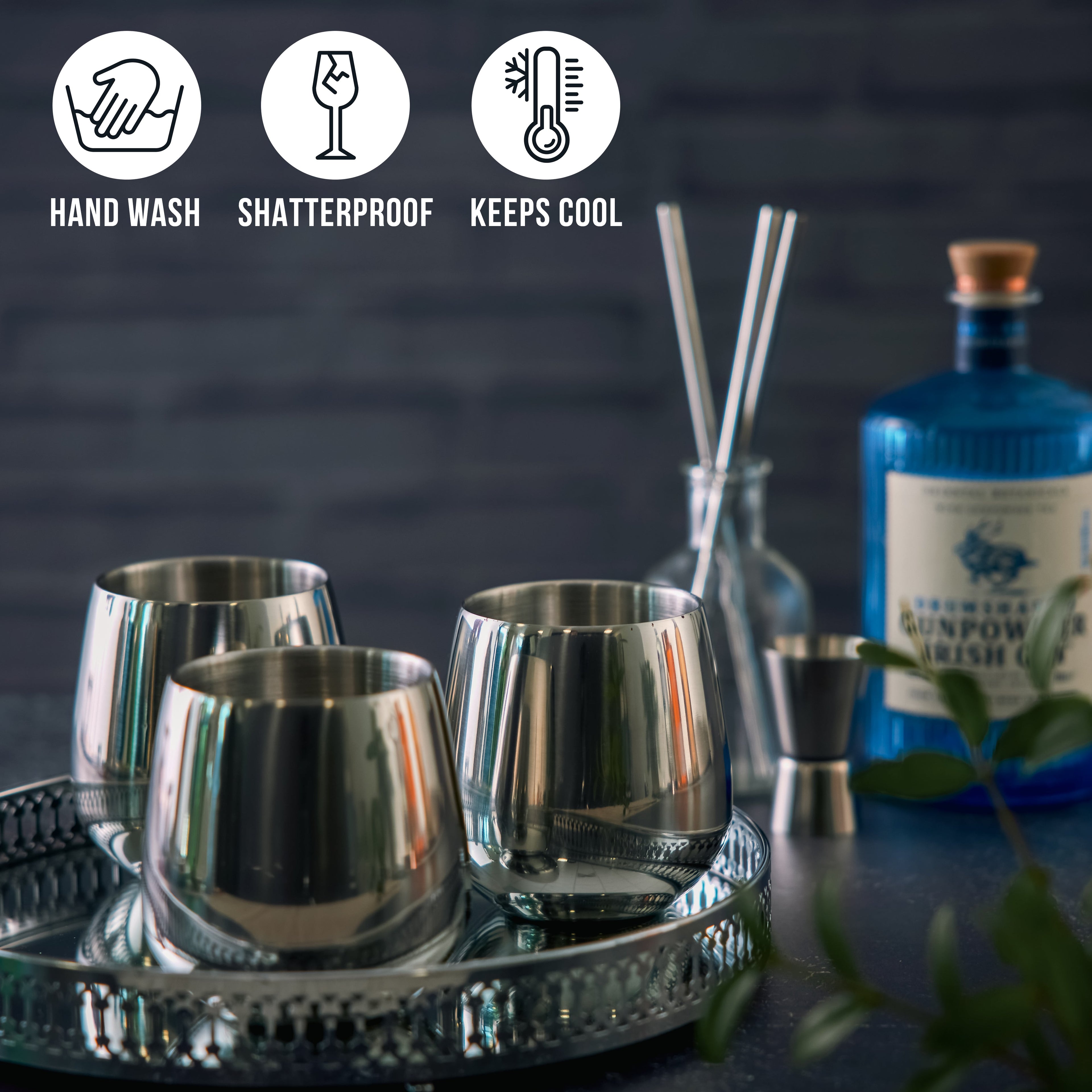 Stainless Steel Tumblers with Straws - Set of 4