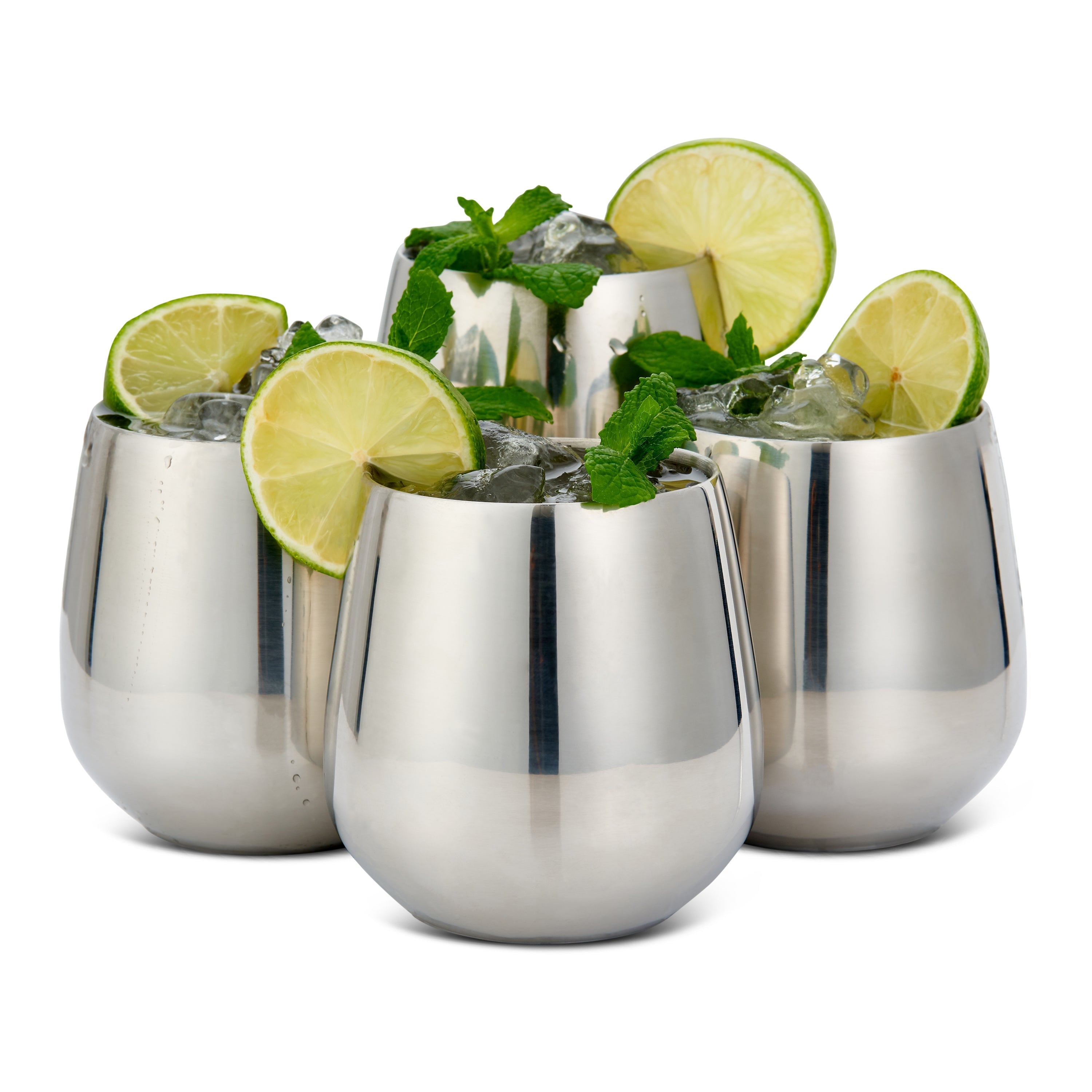 Stainless Steel Tumblers with Straws - Set of 4