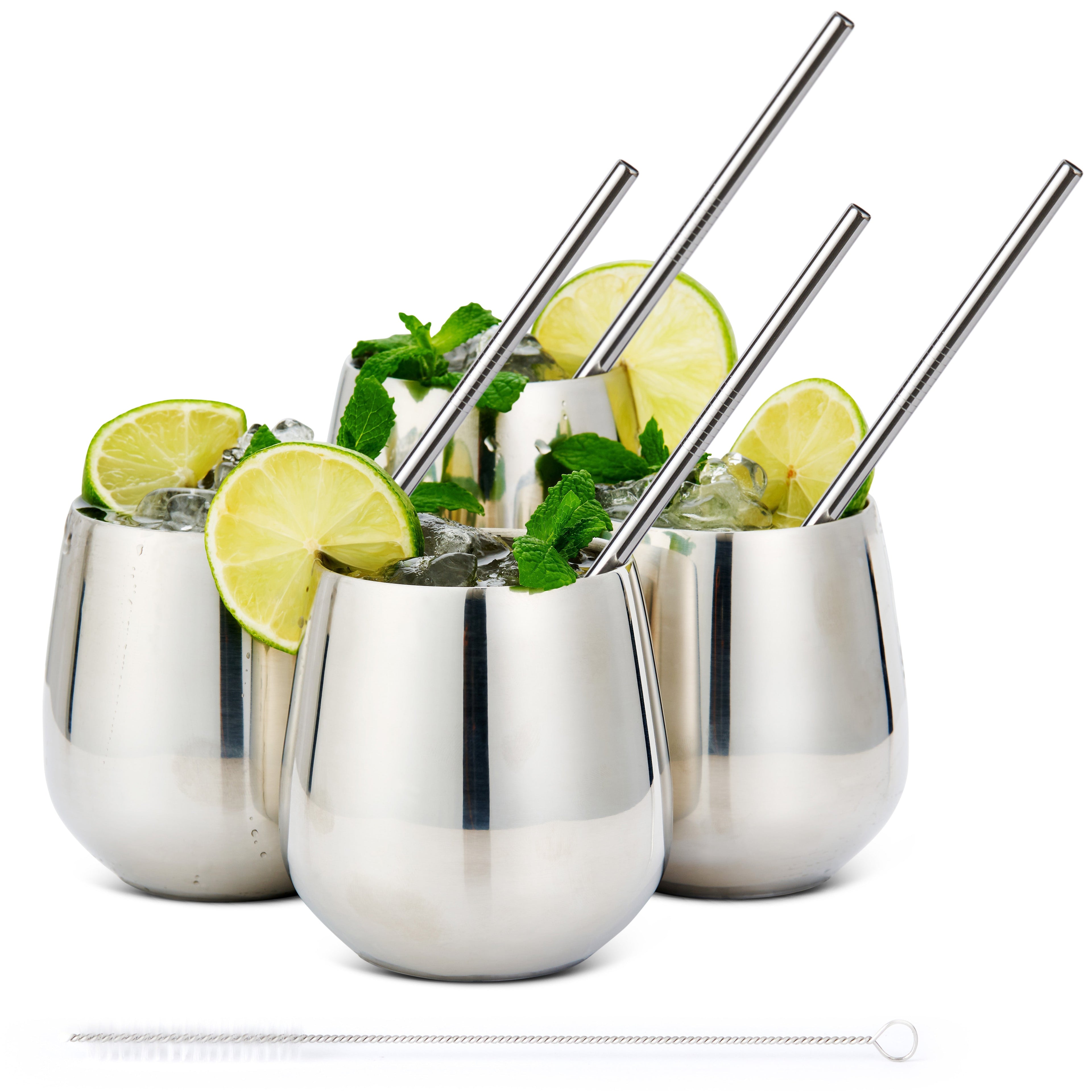Stainless Steel Tumblers with Straws - Set of 4