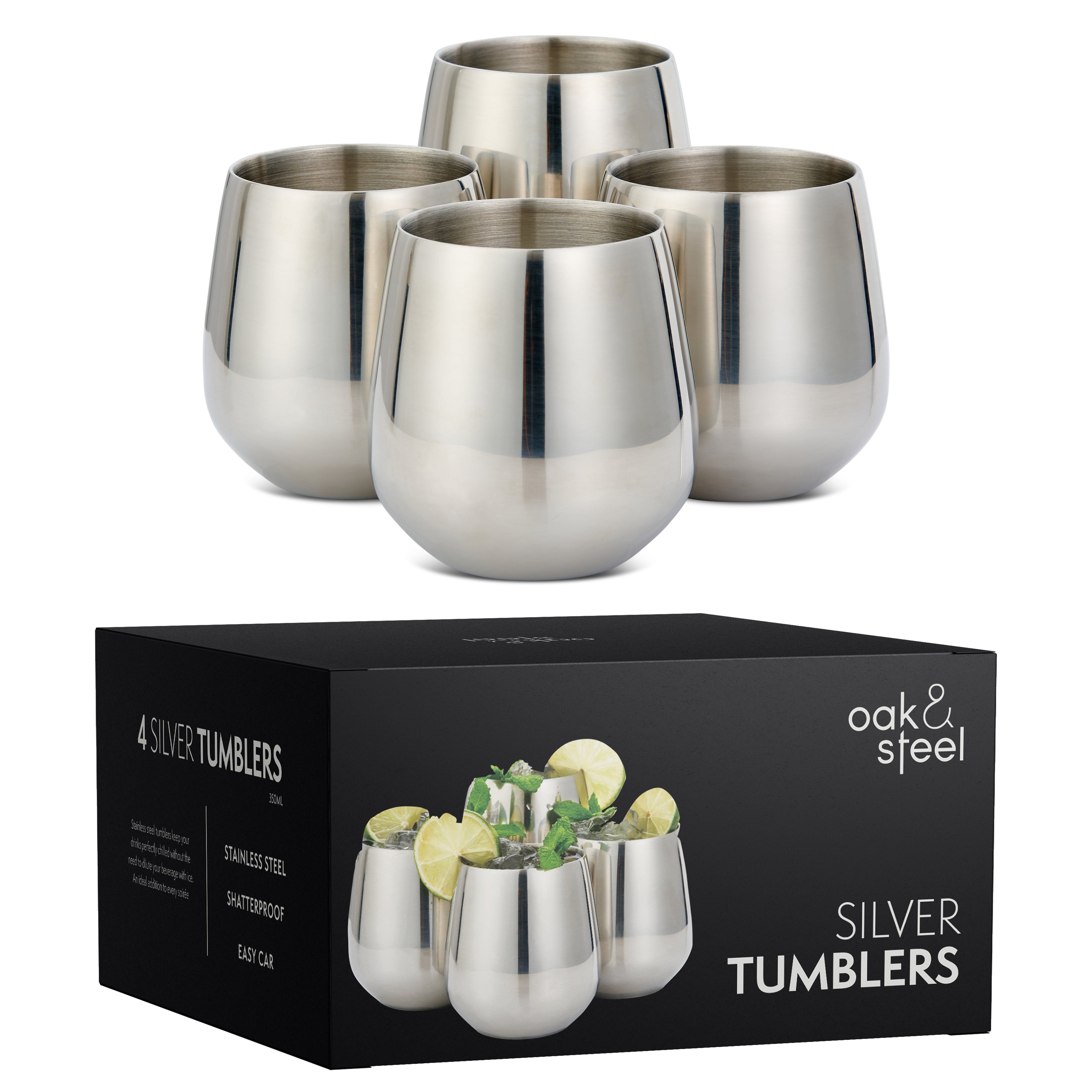 Stainless Steel Tumblers with Straws - Set of 4