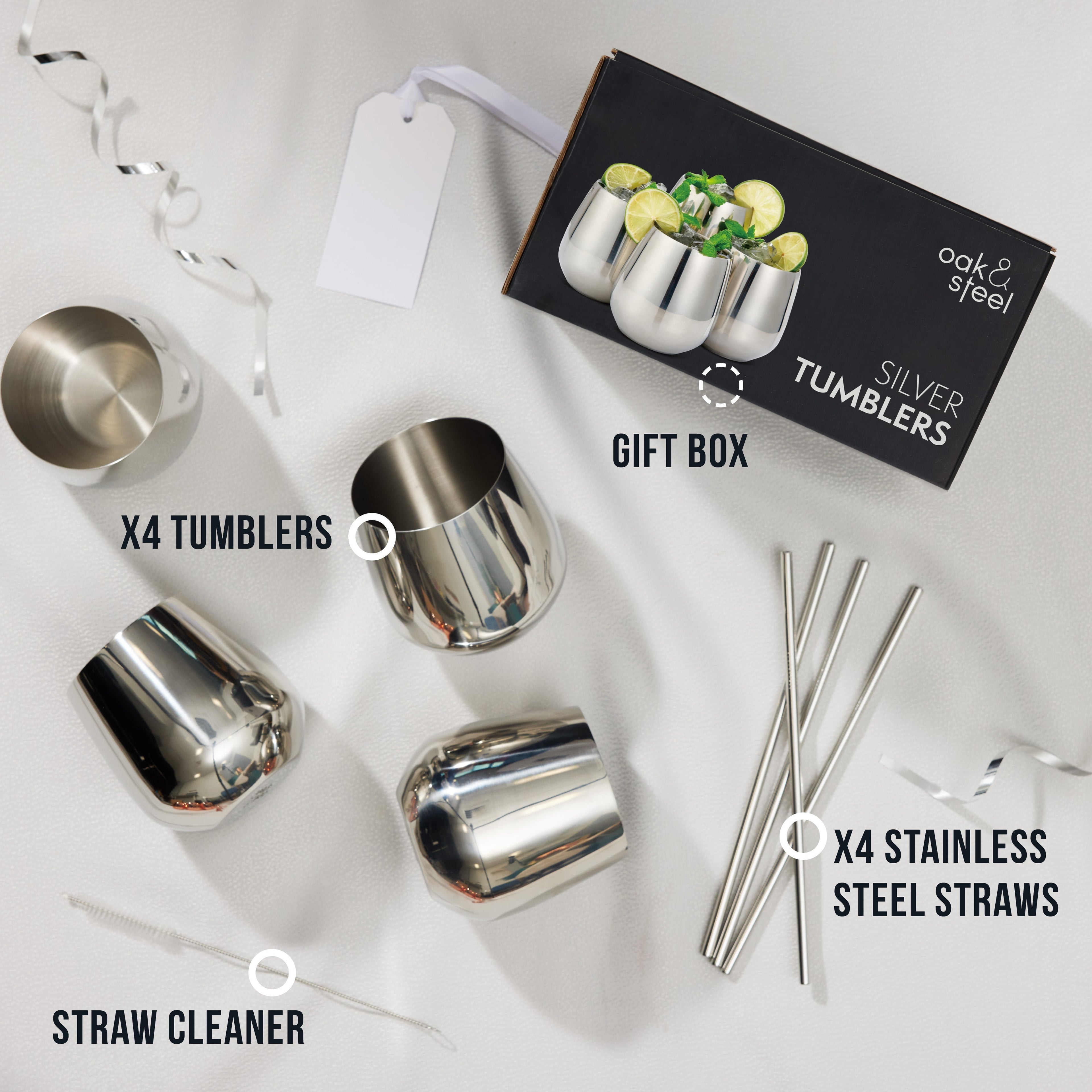 Stainless Steel Tumblers with Straws - Set of 4