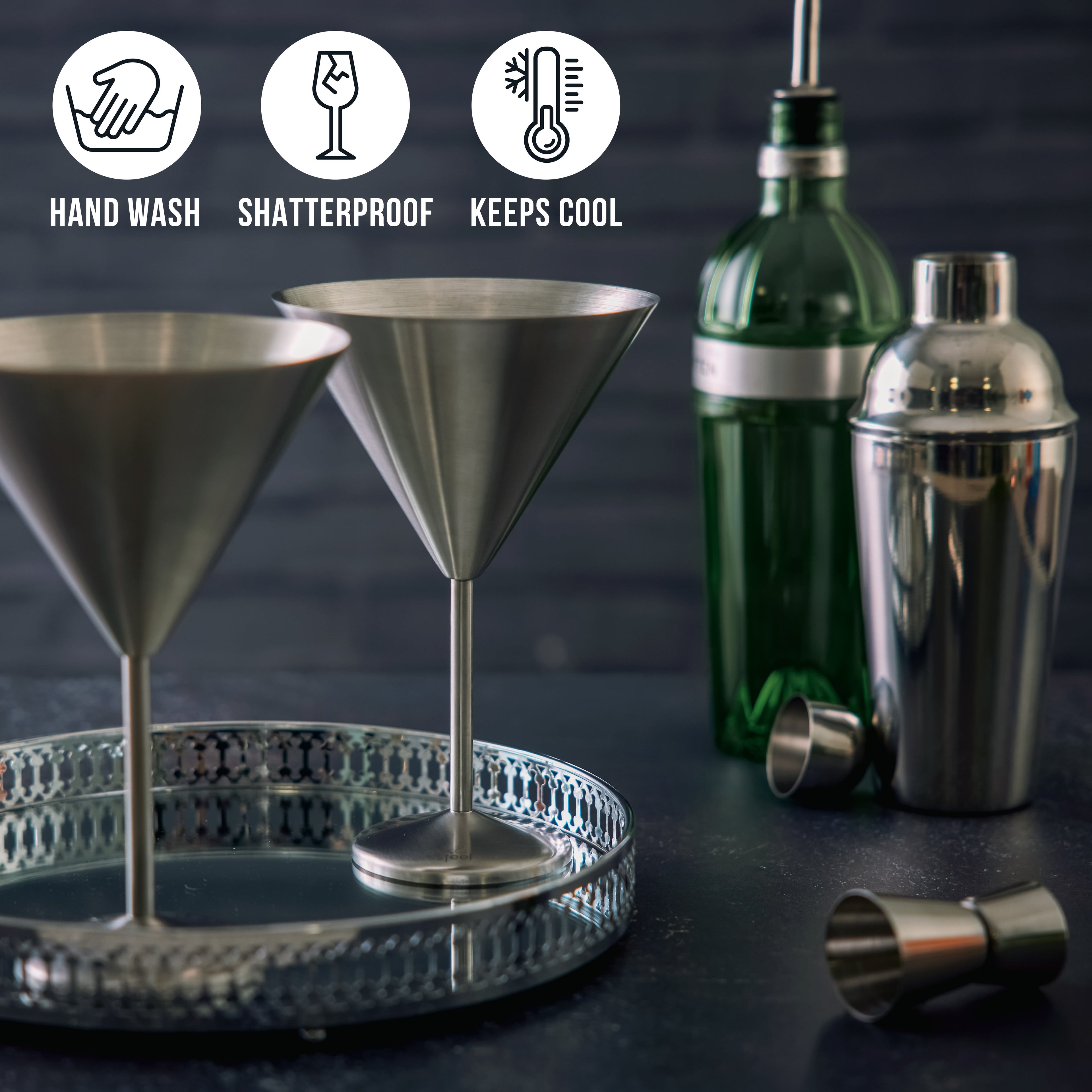 Stainless Steel Martini Glasses Set of 4 - Unbreakable
