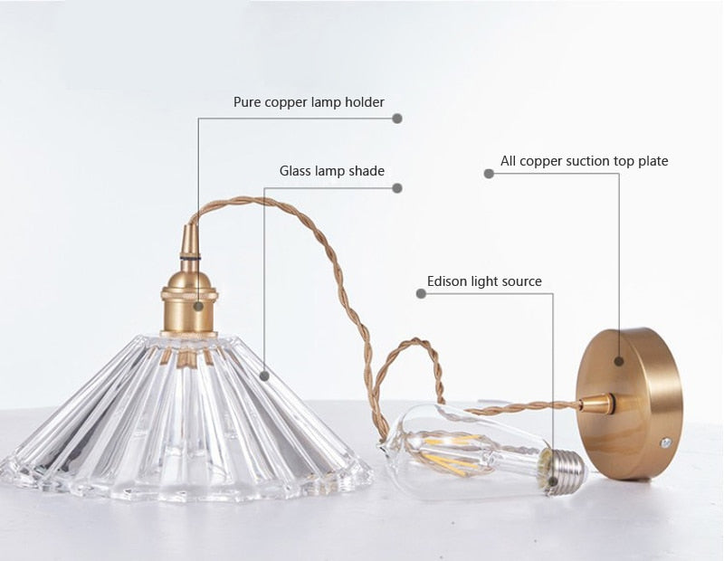 Glass Pendant Light with Copper Fixture