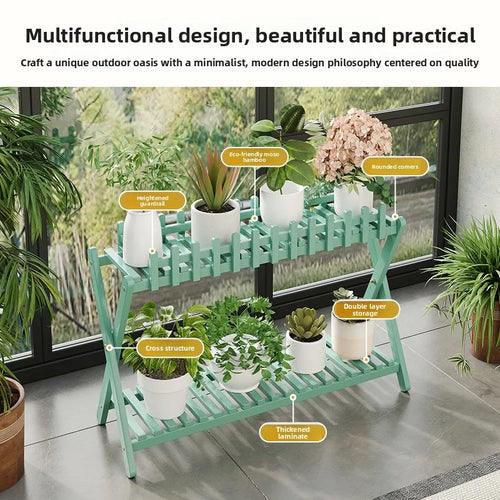 2-Tier Bamboo Plant Shelf with Decorative Trellis