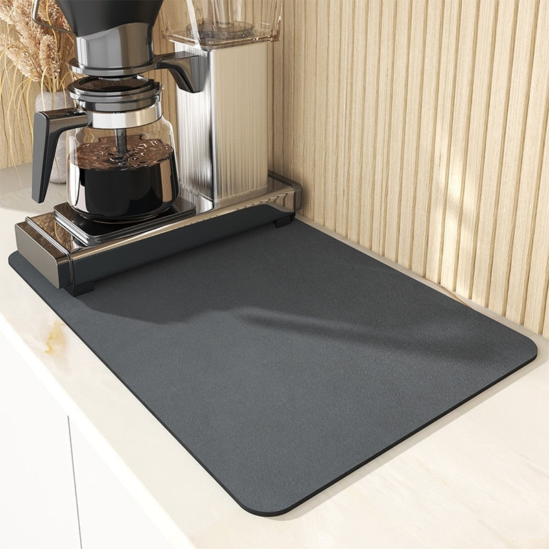 Kitchen Drying Mat - Super Absorbent Rubber Dark Gray