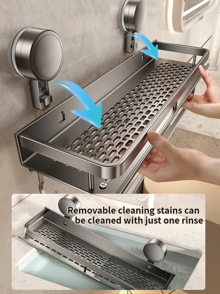 Suction Cup Bathroom Shelf – No Drill Wall Mounting in 3 Sizes