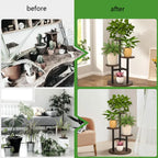 4-tier Plant Stand with Round Wooden Shelves and Metal Frame