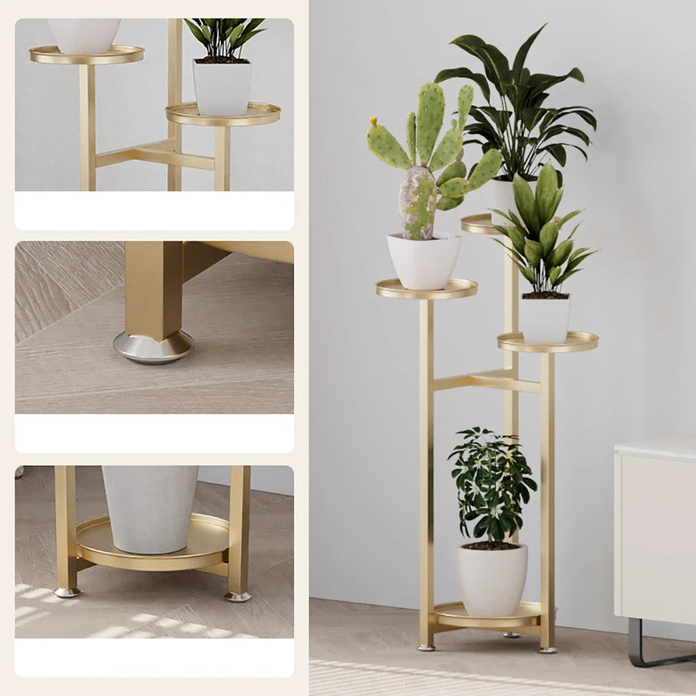 Multi-Tiered Metal Plant Shelf with Round, Offset Shelves