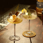 Crystal Cocktail Coupe Glasses Set with Diamond Cut Pattern