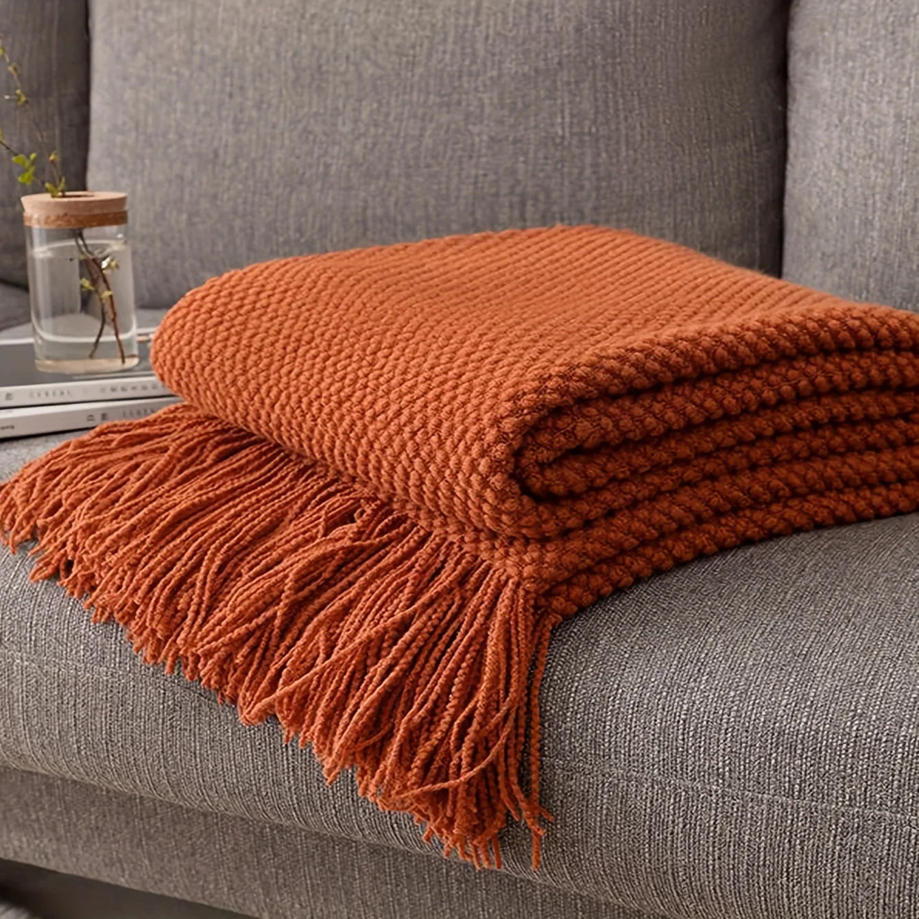 Chunky Knit Throw Blanket with Tassels