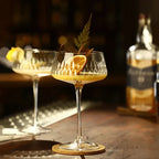 Crystal Cocktail Coupe Glasses Set with Diamond Cut Pattern