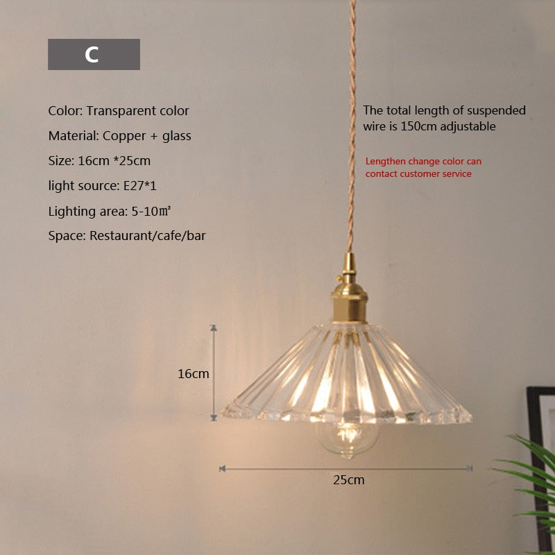 Glass Pendant Light with Copper Fixture C