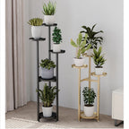 Multi-Tiered Metal Plant Shelf with Round, Offset Shelves Black 80 cm height