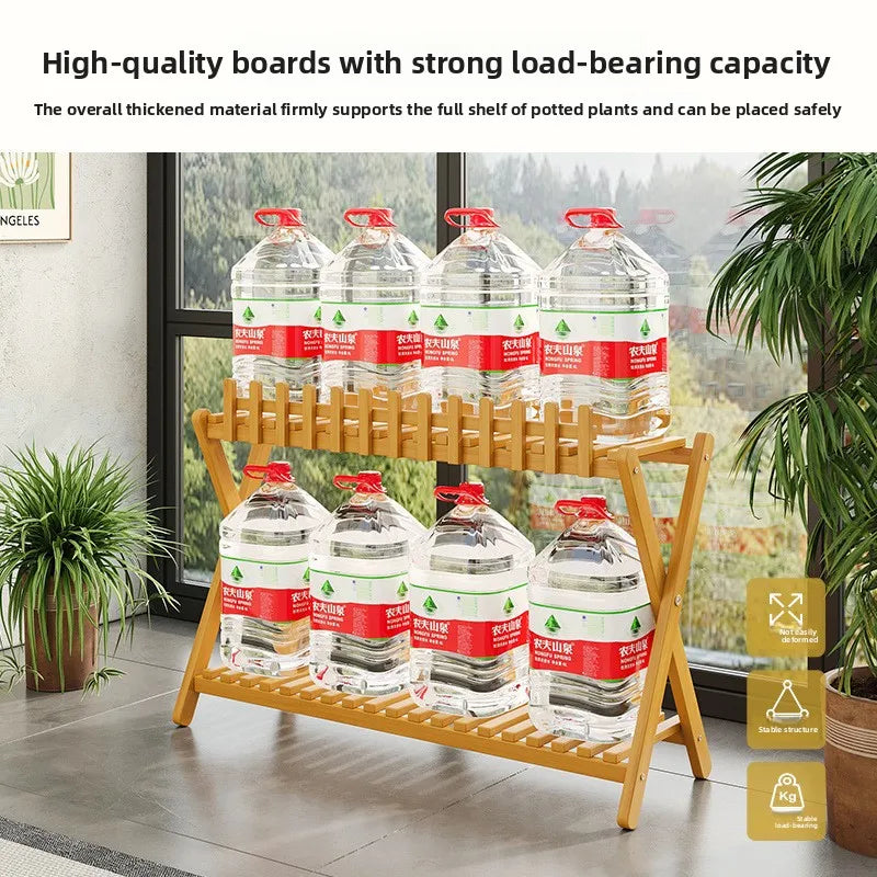 2-Tier Bamboo Plant Shelf with Decorative Trellis
