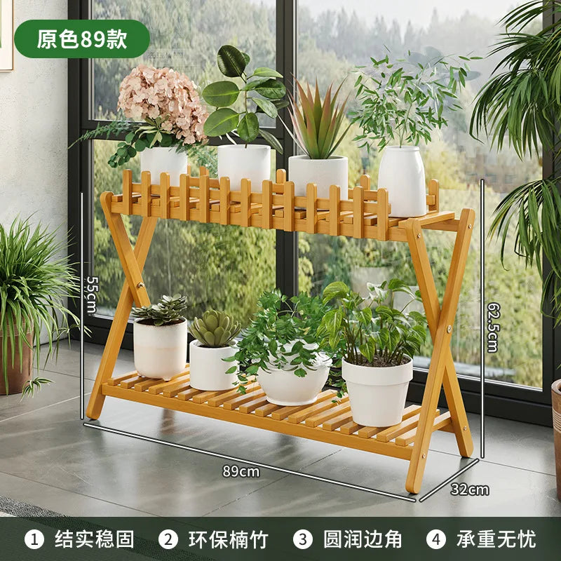 bamboo plant shelf 2-Tier Bamboo Plant Shelf with Decorative Trellis – Cozy Residence