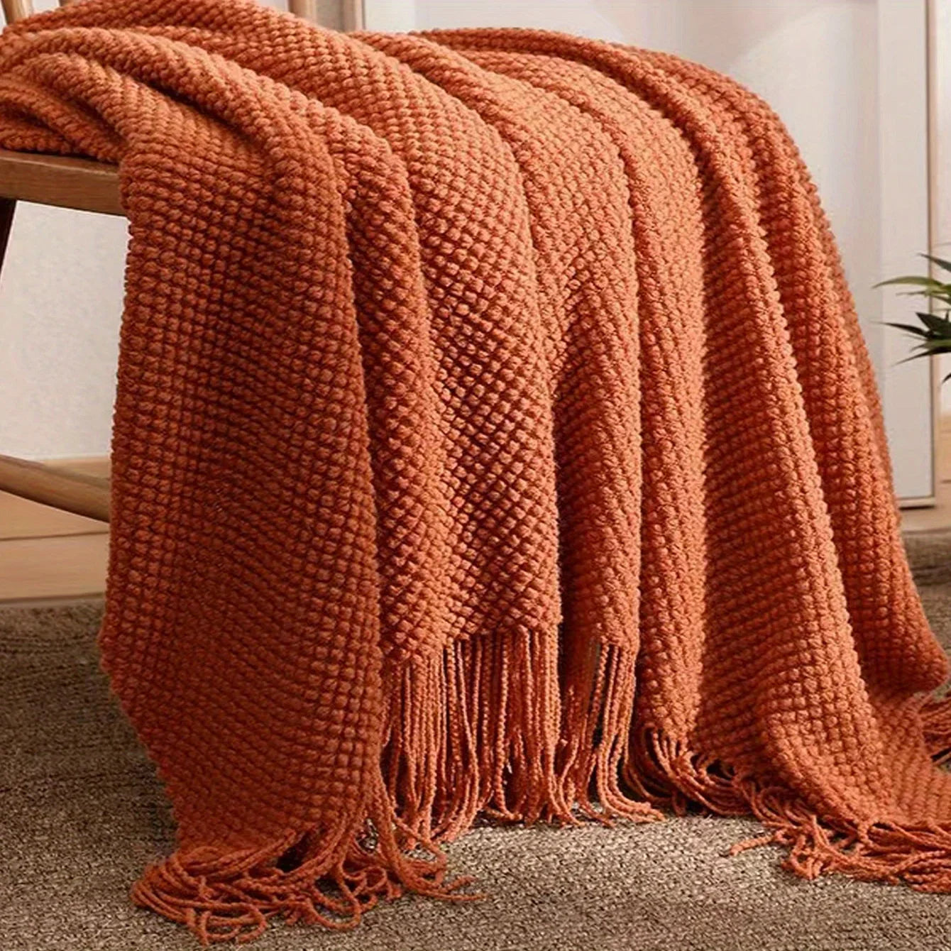 Chunky Knit Throw Blanket with Tassels