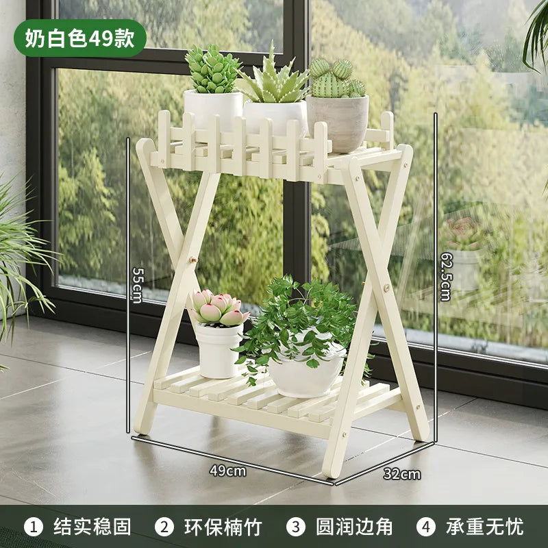 2-Tier Bamboo Plant Shelf with Decorative Trellis White 49 cm