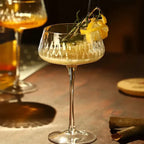 Crystal Cocktail Coupe Glasses Set with Diamond Cut Pattern