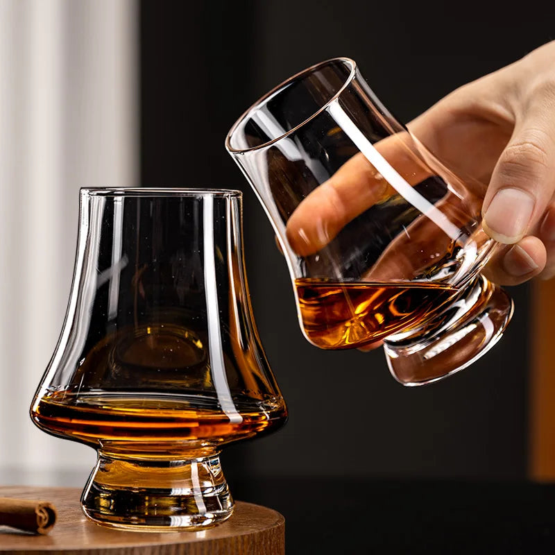 Crystal Whiskey Glasses - Tapered Rim Design, Set of 4