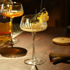 Crystal Cocktail Coupe Glasses Set with Diamond Cut Pattern