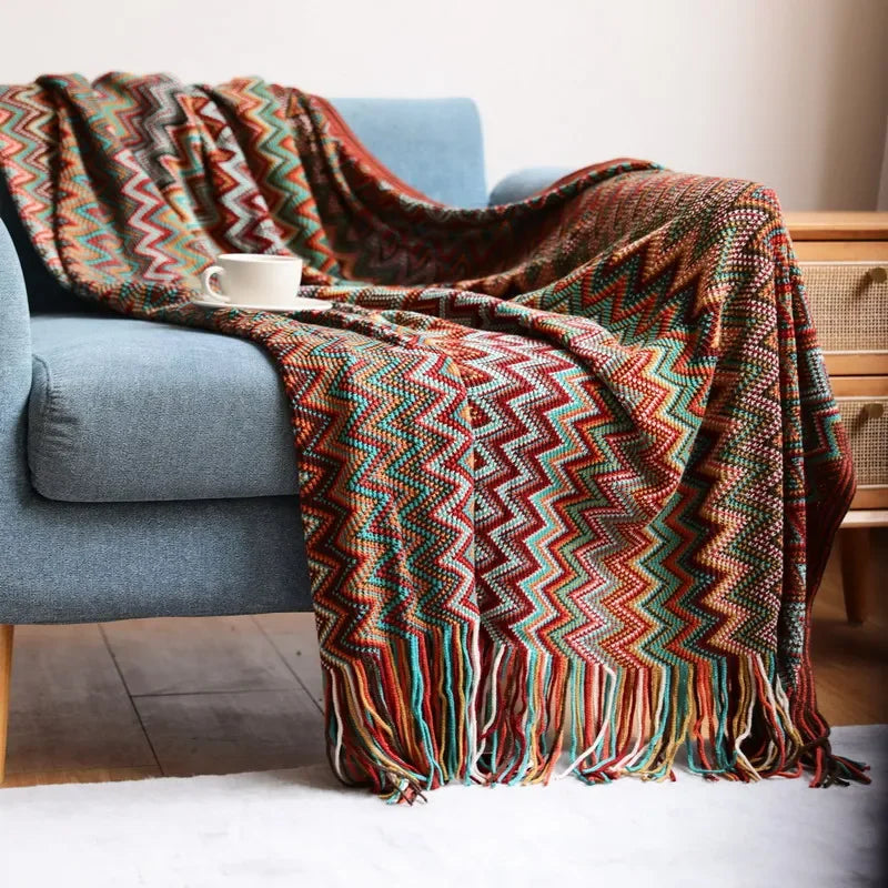 Bohemian Throw Blanket with Tassels