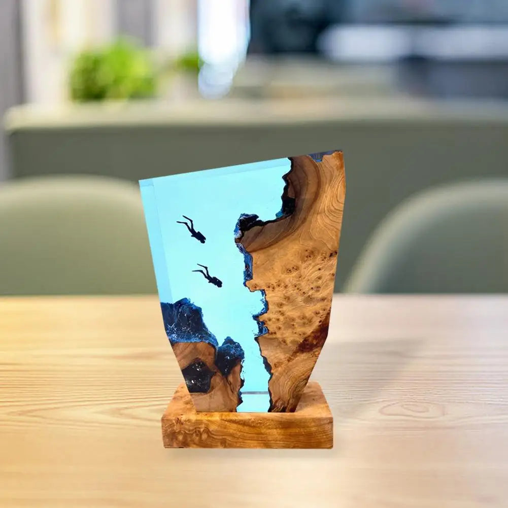 Ocean Diver Table Lamp with Wood and Resin