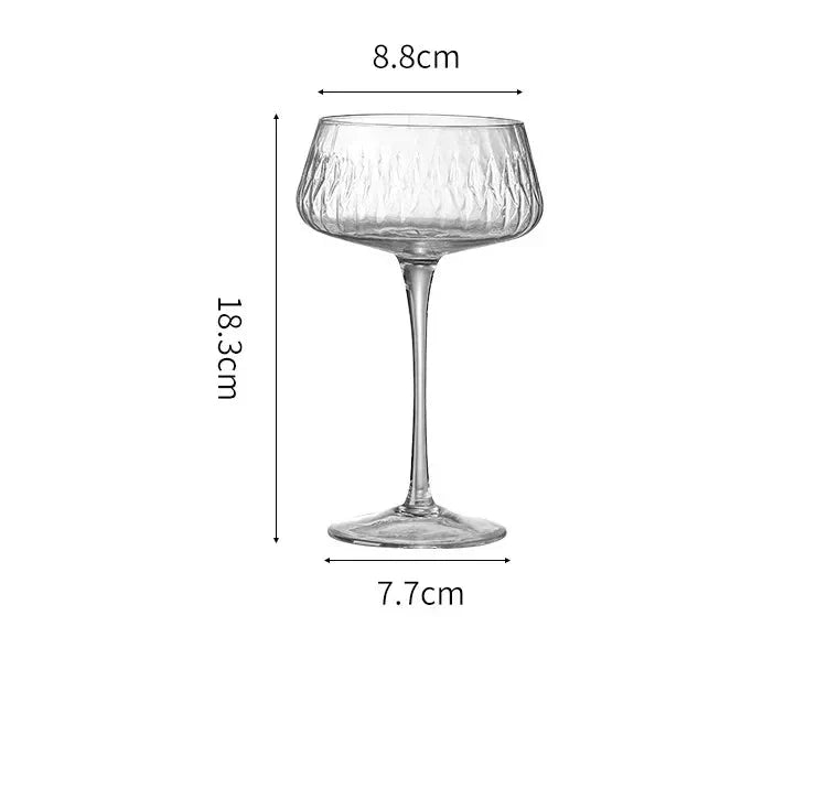 Crystal Cocktail Coupe Glasses Set with Diamond Cut Pattern