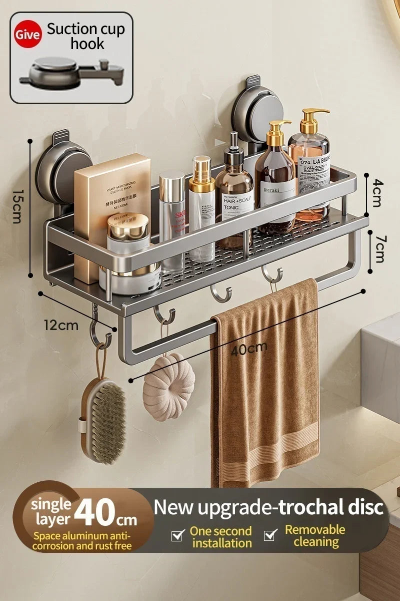 Bathroom Shelf with Suction Cup – No Drilling Required 40cm with bar