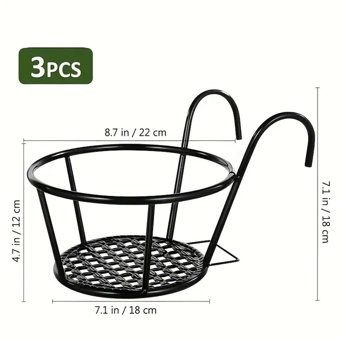 Hanging Balcony Pot Holders with Hooks – Set of 3
