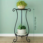 Two-Tier Metal Plant Shelf with Decorative Frame